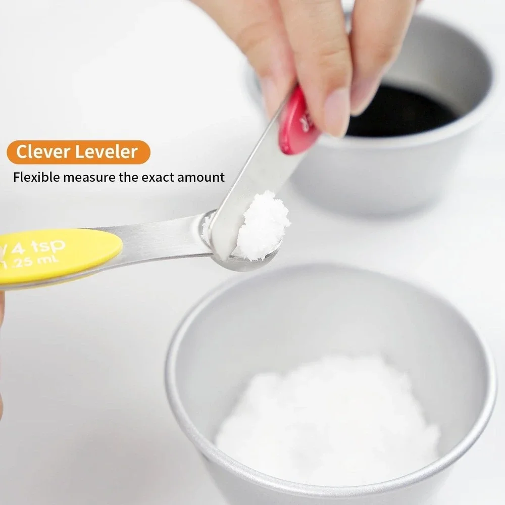 Magnetic Measuring Spoons with Leveler Stainl Steel  Sided Teaspoon